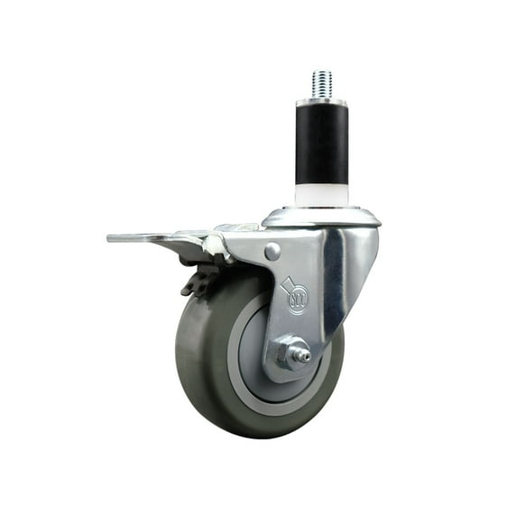 3.5 Inch Gray Poly Swivel 1-3/8 Inch Expanding Stem Caster Total Lock Brake SCC