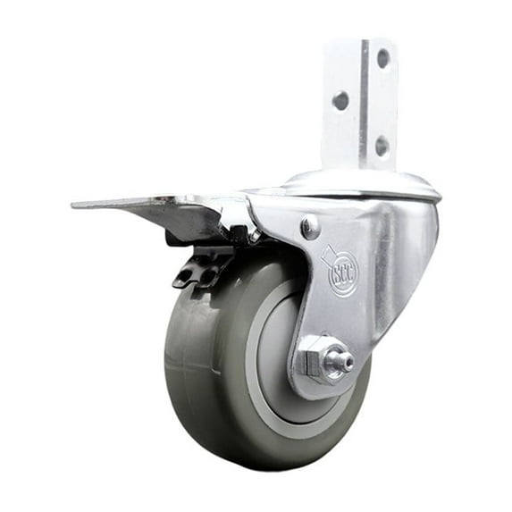 3.5 Inch Gray Poly Swivel 7/8 Inch Square Stem Caster with Total Lock Brake SCC