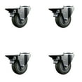 thumbnail image 1 of 3.5 Inch Gray Poly Wheel Swivel Bolt Hole Caster Set with Posi Lock Brakes SCC, 1 of 2