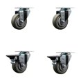 thumbnail image 1 of 3.5 Inch Gray Poly Wheel Swivel Top Plate Caster Set with 2 Posi Brakes SCC, 1 of 2