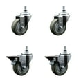 thumbnail image 1 of 3.5 Inch Gray Polyurethane 10MM Threaded Stem Caster Set 2 Brakes SCC, 1 of 2