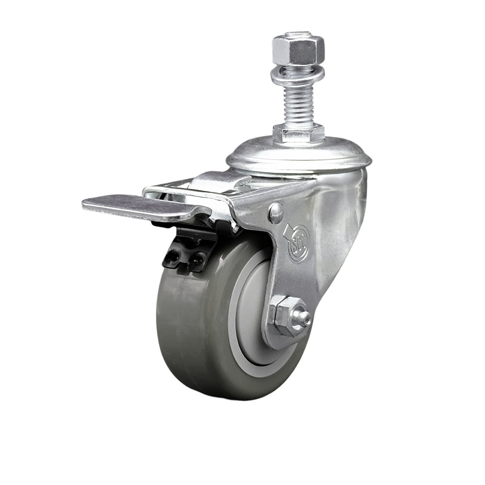 3.5 Inch Gray Polyurethane Swivel ½ Inch Stem Caster with Total Lock Brake SCC