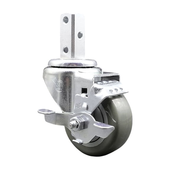 3.5 Inch Gray Polyurethane Wheel Swivel 3/4 Inch Square Stem Caster with Brake