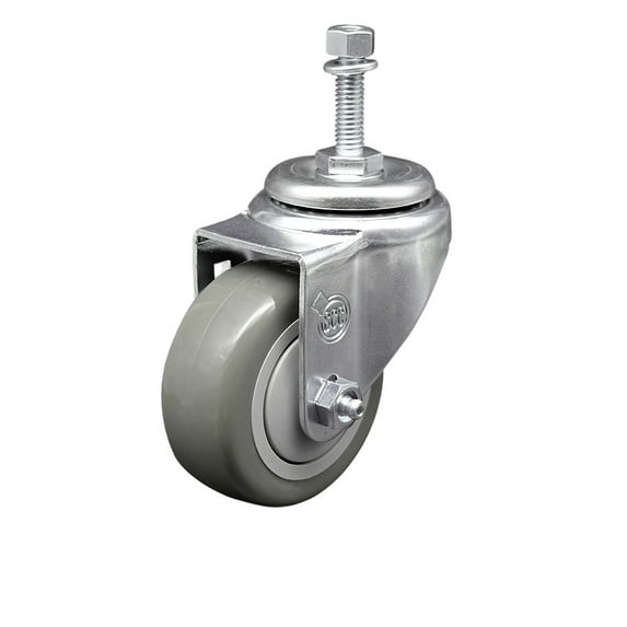 3.5 Inch Gray Polyurethane Wheel Swivel 3/8 Inch Threaded Stem Caster SCC