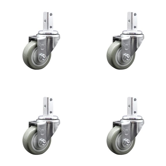 3.5 Inch Gray Polyurethane Wheel Swivel 7/8 Inch Square Stem Caster Set SCC