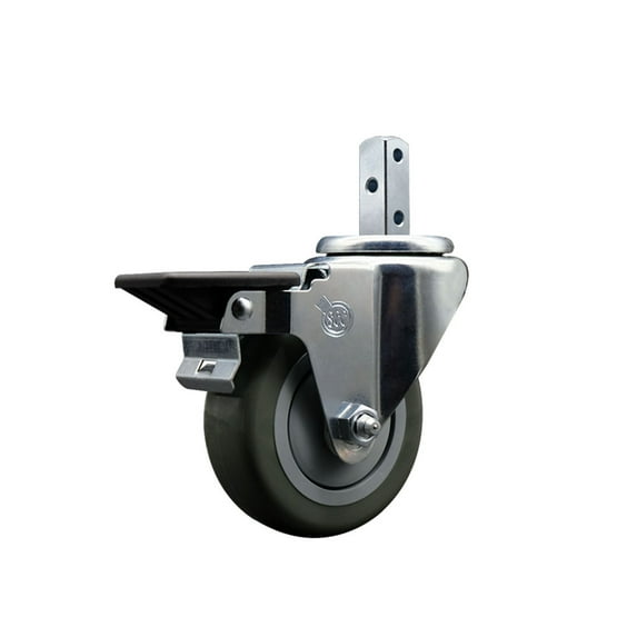 3.5 Inch Gray Polyurethane Wheel Swivel 7/8 Inch Square Stem Caster with Brake