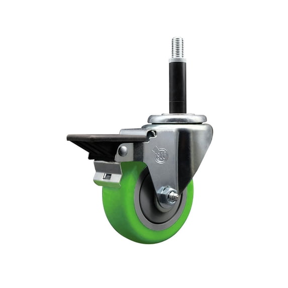 3.5 Inch Green Poly Swivel 3/4 Inch Expanding Stem Caster with Brake SCC