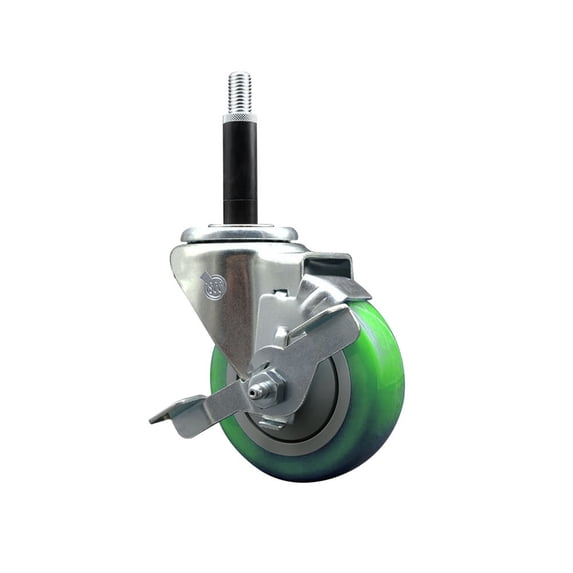 3.5 Inch Green Poly Swivel 3/4 Inch Expanding Stem Caster with Brake SCC