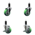 thumbnail image 1 of 3.5 Inch Green Poly Wheel Swivel 1-1/4 Inch Expanding Stem Caster Set 2 Brakes, 1 of 2