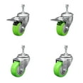 thumbnail image 1 of 3.5 Inch Green Polyurethane Swivel 10mm Stem Caster Set 2 Total Lock Brake, 1 of 2