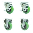 thumbnail image 1 of 3.5 Inch Green Polyurethane Swivel Top Plate Caster Set with 2 Brake 2 Rigid SCC, 1 of 2