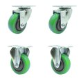 thumbnail image 1 of 3.5 Inch Green Polyurethane Wheel Swivel Top Plate Caster Set with 2 Rigid SCC, 1 of 2