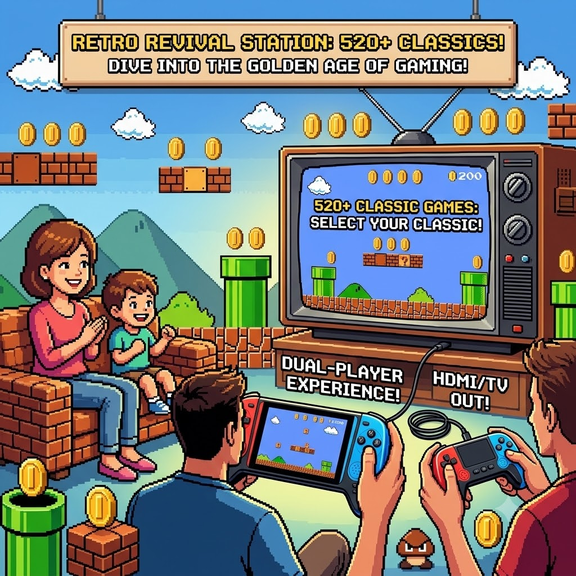 3.5-Inch HD Retro Game Console: A Portable Handheld Gaming System Supporting TV and Projector ConnectivityFeaturing Built-in 520+Classic Games, an Ideal Gift for Family Entertainment.