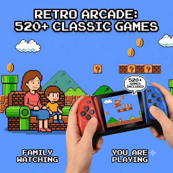 3.5-Inch HD Retro Game Console: A Portable Handheld Gaming System Supporting TV and Projector ConnectivityFeaturing Built-in 520+Classic Games, an Ideal Gift for Family Entertainment.
