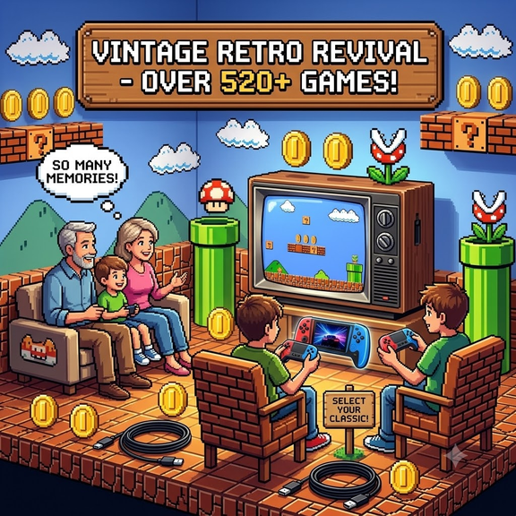 3.5-Inch HD Retro Game Console: A Portable Handheld Gaming System Supporting TV and Projector ConnectivityFeaturing Built-in 520+Classic Games, an Ideal Gift for Family Entertainment.