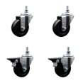 thumbnail image 1 of 3.5 Inch Hard Rubber 10MM Threaded Stem Caster Set 2 Brakes SCC, 1 of 2