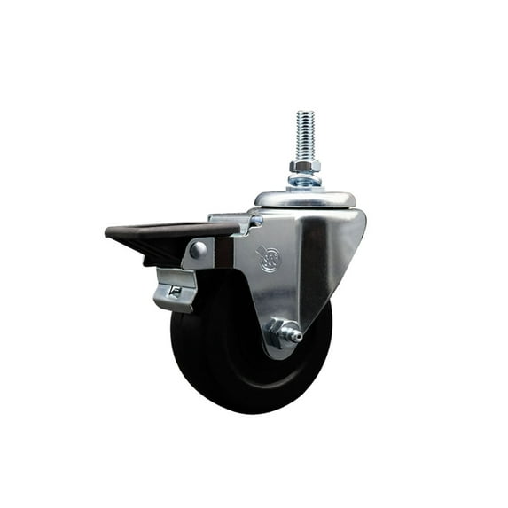 3.5 Inch Hard Rubber 3/8 Inch Threaded Stem Caster with Brake