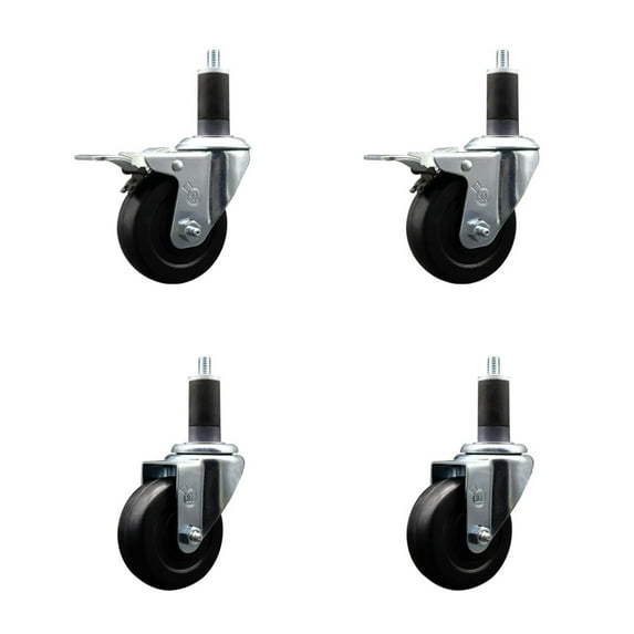 3.5 Inch Hard Rubber Swivel 1-1/4 Inch Expand Stem Caster Set 2 Brakes