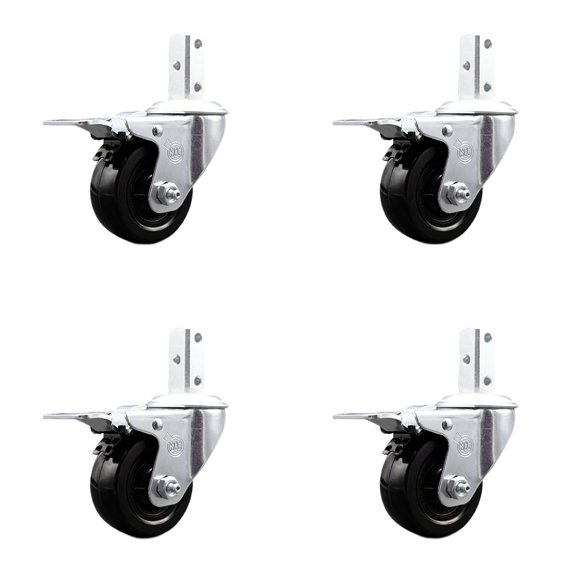 3.5 Inch Hard Rubber Swivel 3/4 Inch Square Stem Caster Set Total Lock Brake SCC