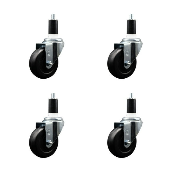 3.5 Inch Hard Rubber Wheel Swivel 1-3/8 Inch Expanding Stem Caster Set SCC