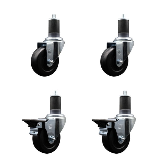3.5 Inch Hard Rubber Wheel Swivel 1-5/8 Inch Expand Stem Caster Set 2 Brakes SCC