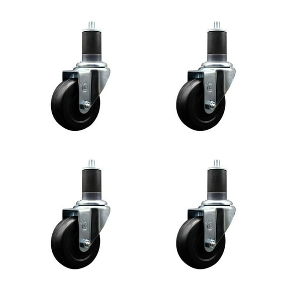 3.5 Inch Hard Rubber Wheel Swivel 1-5/8 Inch Expanding Stem Caster Set SCC