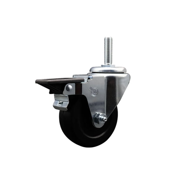 3.5 Inch Hard Rubber Wheel Swivel 5/8 Inch Threaded Stem Caster with Brake SCC