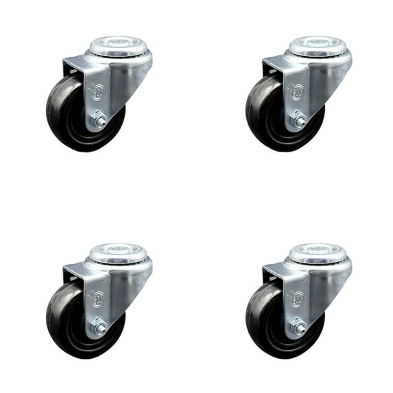 3.5 Inch Hard Rubber Wheel Swivel Bolt Hole Caster Set Service Caster Brand