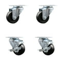 thumbnail image 1 of 3.5 Inch Hard Rubber Wheel Swivel Top Plate Caster Set with 2 Brakes SCC, 1 of 2
