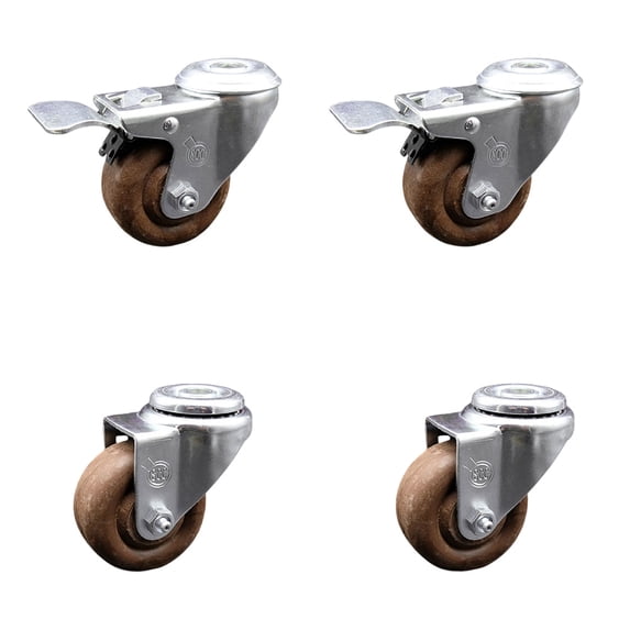 3.5 Inch High Temp Glass Filled Nylon Bolt Hole Caster Set with Total Lock Brake