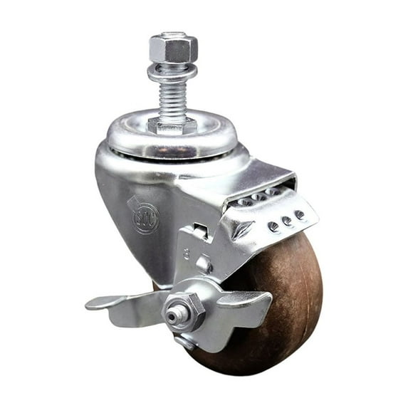 3.5 Inch High Temp Glass Filled Nylon ½ Inch Threaded Stem Caster with Brake
