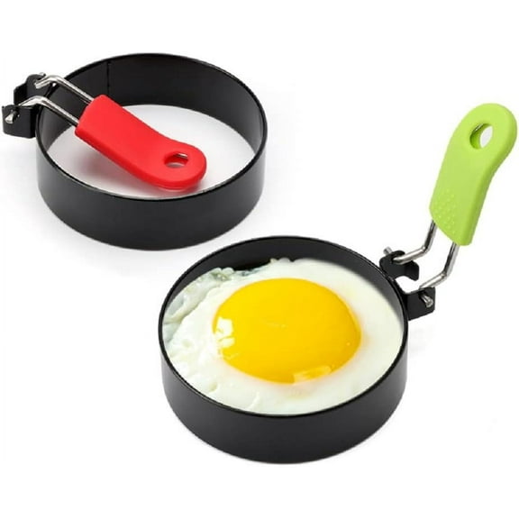 3.5 Inch Large Egg Rings by Cjenjoy, Set of 2, Round Crumpet Ring Mold Shaper for Griddle or Frying Round Egg for Breakfast, Grill Accessories