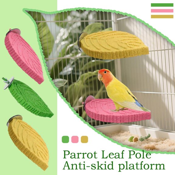 3.5 Inch Leaf-Shaped Bird Perch Stand, Non-Slip Suction Cup Paw Grinding Platform, Textured Surface For Nail Trimming, Comfortable Resting Spot For Pet Parrots, Budgies,