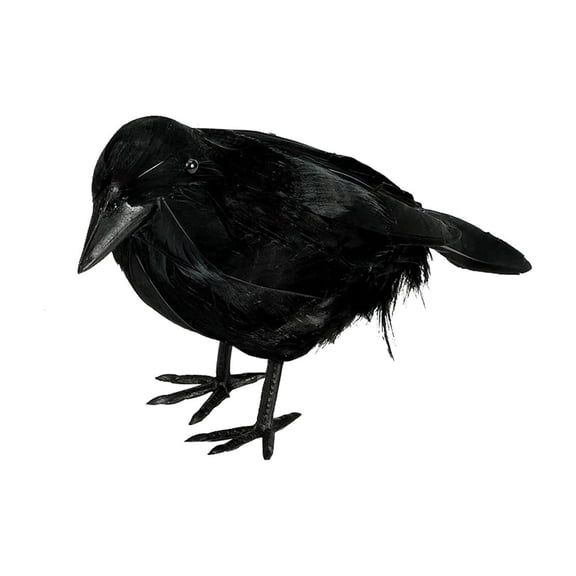 3.5 Inch Lifelike Black Crow Figurine, Realistic Halloween Raven Decor with Feather for Tabletop Party Haunted House Garden Display