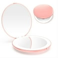 thumbnail image 1 of 3.5 Inch Lighted Compact Mirror, 1X/10X Magnifying Mirror, Travel Makeup Mirror with LED Lights, Double Sided Folding Mirror, Portable, Daylight (Pink), 1 of 7