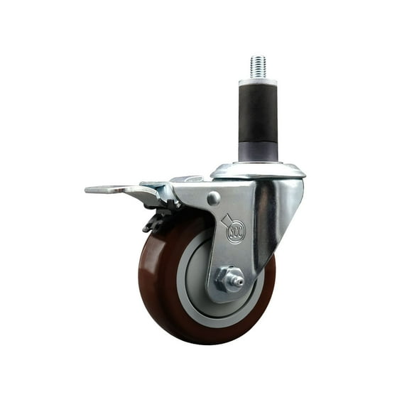3.5 Inch Maroon Poly Swivel 1-1/4 Inch Expanding Stem Caster Total Lock Brake