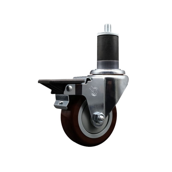 3.5 Inch Maroon Poly Swivel 1-5/8 Inch Expanding Stem Caster with Brake SCC