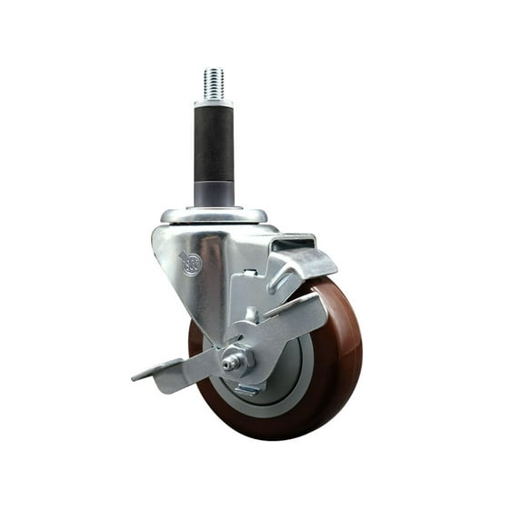 3.5 Inch Maroon Poly Swivel 1 Inch Expanding Stem Caster with Brake SCC
