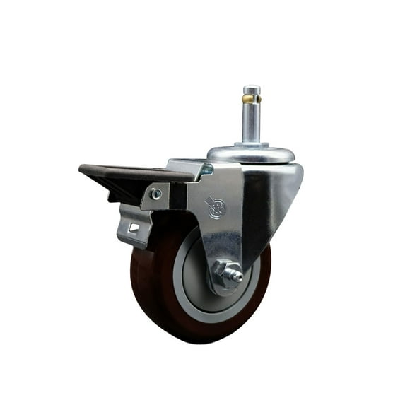 3.5 Inch Maroon Poly Wheel Swivel 7/16 Inch Grip Ring Stem Caster with Brake