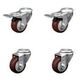 thumbnail image 1 of 3.5 Inch Maroon Polyurethane Swivel Bolt Hole Caster Set with 2 Total Lock Brake, 1 of 2