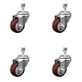 thumbnail image 1 of 3.5 Inch Maroon Polyurethane Wheel Swivel 12mm Threaded Stem Caster Set SCC, 1 of 2