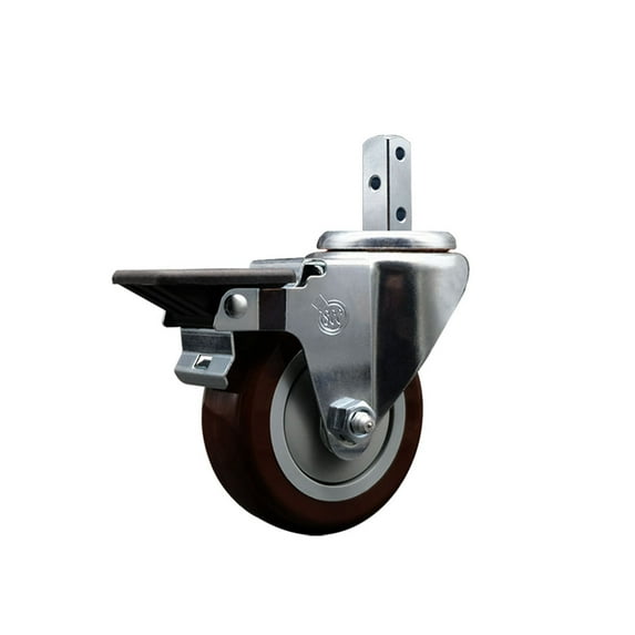 3.5 Inch Maroon Polyurethane Wheel Swivel 7/8 Inch Square Stem Caster with Brake