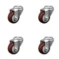 thumbnail image 1 of 3.5 Inch Maroon Polyurethane Wheel Swivel Bolt Hole Caster Set Service Caster, 1 of 2