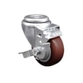thumbnail image 1 of 3.5 Inch Maroon Polyurethane Wheel Swivel Bolt Hole Caster with Brake SCC, 1 of 2