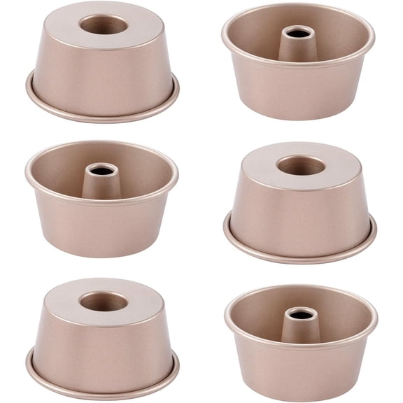 3.5-Inch Mini Angel Cake Pan Set, Nonstick Tube Pans, 6 Pack | Fluted Carbon Steel Pans for Chiffon Cakes and Mini Desserts