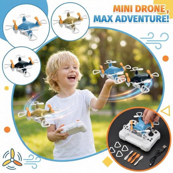 3.5 Inch Mini Pocket RC Quadcopter Drone, Pack with 4 Extra Propellers & 4 Protective Frames, Easy to Operate, Compact & Portable for Indoor Outdoor Flying, for Family Fun, Beginners and Adults