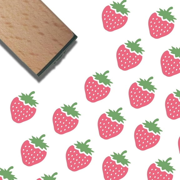 3/5 Inch Mini Wooden Rubber Stamp Strawberry Fruit Cute Pattern Small Wood Stamps Vintage Reusable Print