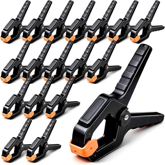 3.5 Inch Multipurpose Spring Clamps Set, 18 Pack Plastic Workholding Clamps for Woodworking, Balloon Arch Clips, Tarp & Backdrop Holder; Heavy Duty, Non-Slip Grip(Orange)