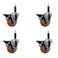 thumbnail image 1 of 3.5 Inch Orange Poly Swivel 3/4 Inch Expanding Stem Caster Set with Brake SCC, 1 of 1
