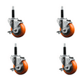 thumbnail image 1 of 3.5 Inch Orange Poly Swivel 3/4 Inch Expanding Stem Caster Set with Brake SCC, 1 of 1